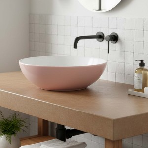 16" Round Ceramic Vessel Bathroom Sink – Modern Textured Interior Bowl Design - 1 of 4