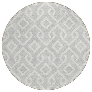 Silver And Ivory Geometric Washable Indoor Outdoor Area Rug - 1 of 4