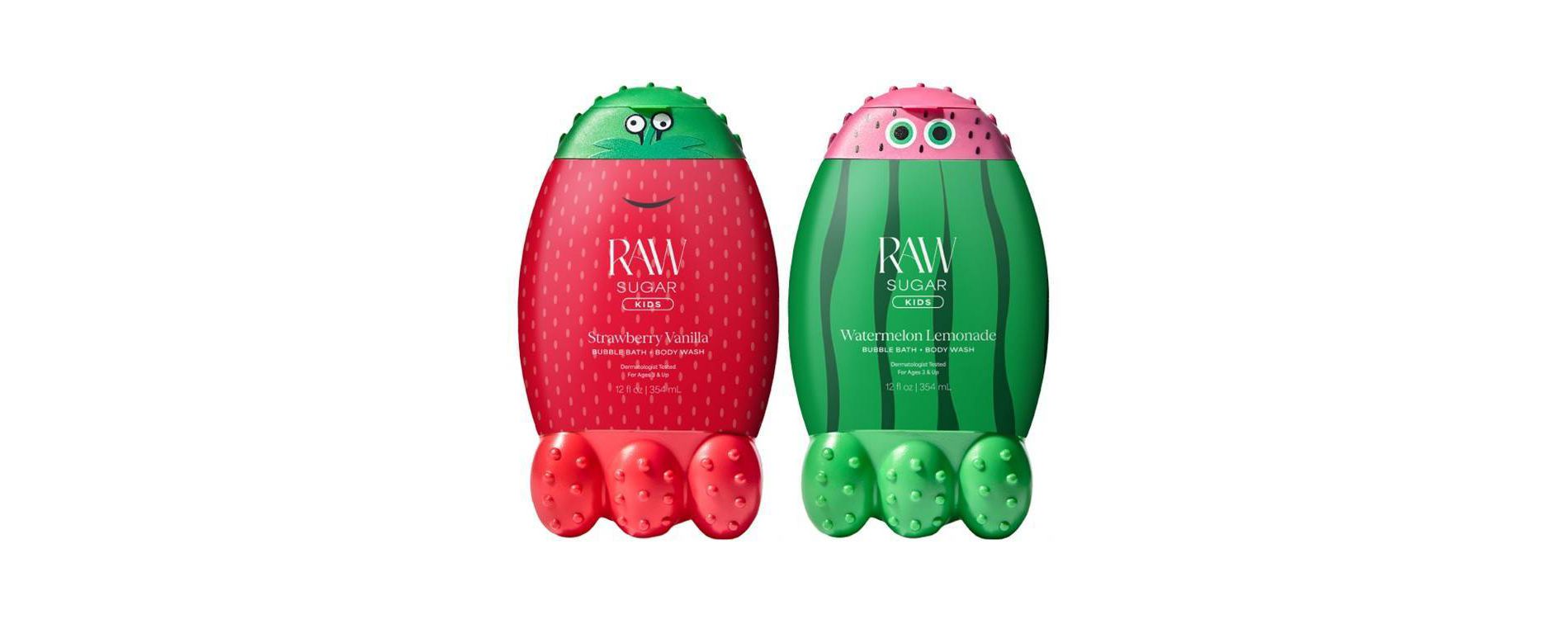 Raw Sugar Kids' Bubble Bath + Body Wash - Watermelon Lemonade 12 fl oz + Strawberry Vanilla 12 fl oz