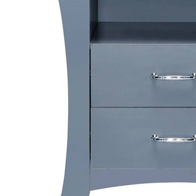 Gray 2-Drawer Wooden Nightstand with Open Shelf