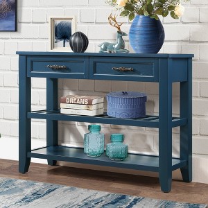 VYNXARIA Console Sofa Table with 2 Storage Drawers and 2 Tiers Shelves, Mid Century Style 42in Solid Wood Buffet Sideboard - 1 of 4