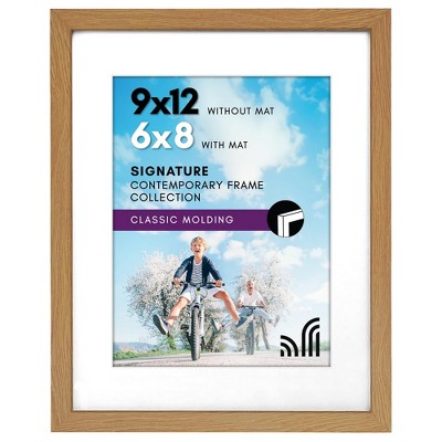 Americanflat 9x12 Picture Frame in Oak - Displays 6x8 With Mat and 9x12 Without Mat - Composite Wood with Shatter Resistant Glass