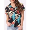 Allegra K Women's Hawaiian Floral Leaves Printed Short Sleeve Button Down Vintage Shirt - 2 of 4