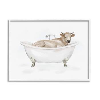 Stupell Industries Farm Cow Bathing Tub Animal Framed Giclee Art