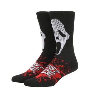 Ghostface Mask With Text and Splatter Mens Athletic Crew Socks - 1 of 4