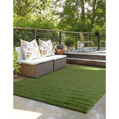 Green Synthetic Rectangular Outdoor Grass Area Rug