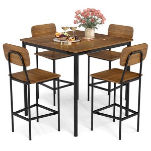 Costway 5-Piece Industrial Dining Table Set with Counter Height Table & 4 Bar Stools Black/Grey/Walnut - 1 of 4