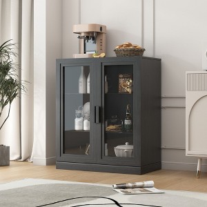 PexFix 36" Modern Wood Bookshelf Storage Cabinet with 2 Glass Door and Adjustable Shelf for Kitchen Bedroom Entryway Living Room Dinning Room Black - 1 of 4
