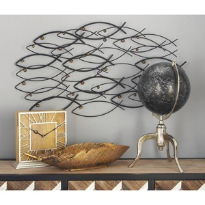 Metal Fish Indoor Outdoor Wall Decor Dark Gray - Olivia & May: 19" Iron Nautical Sculpture, Vertical Display - 1 of 4