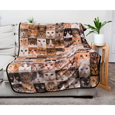 Cat Face Collage Fleece Throw Blanket 45 x 60 Inches