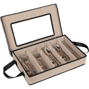 Flatware Storage Case - Durable 5 Compartment Silverware Storage Container Box with Removable Lid and Easy to Carry Handles - 1 of 4