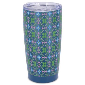 Elanze Designs Green & Pink Moroccan Tile Motif Wrap-Around Design 20 Ounce Stainless Steel On-The-Go Coffee Mug, Thermal Travel Tumbler with Leak - 1 of 4
