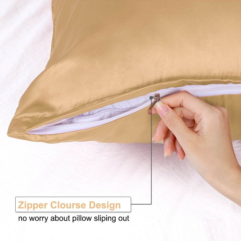 2 Pcs Standard 20"x26" Silk Satin with Zipper Pillowcase Gold - PiccoCasa, 5 of 7