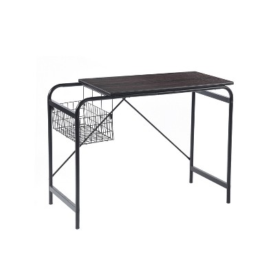 HomeRoots 39" Brown and Black Wood and Metal H-Shape Computer Desk
