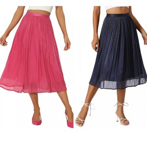 INSPIRE CHIC Women's Pleated Elastic Waist Casual Accordion Midi Skirt 2 Packs - 1 of 4