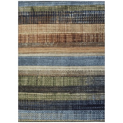 HomeRoots 10' X 14' Blue And Brown Striped Washable Indoor Outdoor Area Rug