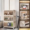 SKRAN Side Wide Folding Storage Cabinet,Multi-layer Closet organizers,Plastic Storage Bins with Magnetic Door and Wheels,Cream White B - 4 of 4