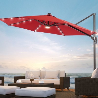 Sonkuki 10-ft LED Solar Lights Aluminum Octagon Cantilever Patio Umbrella