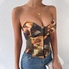 Oil Painting Style Chest Wrap Corset with Fishbone Front Button, Back Adjustment Strap, Slim Fit Elastane Corset with Abstract Pattern - 3 of 4