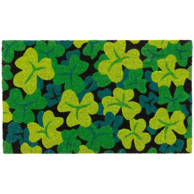 Northlight Black Coir Multicolor Green Shamrock Outdoor Doormat 18" x 30", 1 of 6