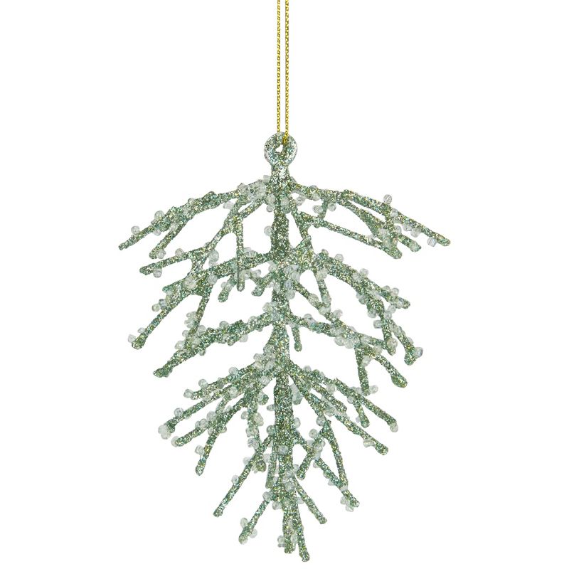 Northlight 4.75" Green 3-D Glittered Iron Wire Pine Cone Christmas Ornament, 1 of 4