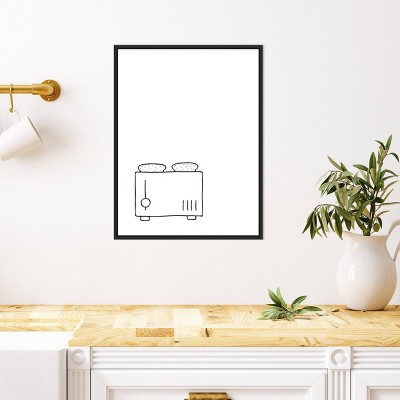 Minimalist Black and White Toaster Line Drawing Framed Canvas Art