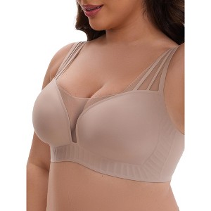 INSPIRE CHIC Women's Mesh Wireless Push Up Minimizers Wide Straps Lightweight Breathable Seamless Soft Bras - 1 of 4