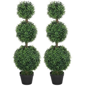 Aghana Digitals 2-Pack UV-Protected Artificial Boxwood Topiary Trees, Realistic Ball-Shaped Fake - 1 of 4