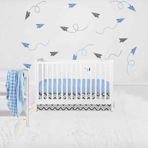 Bacati - Ikat Zebra Blue Grey 4 pc Crib Set with 2 Muslin Swaddle Blankets - 1 of 4