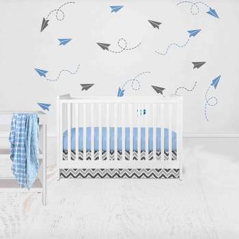 Bacati - Ikat Zebra Blue Grey 4 pc Crib Set with 2 Muslin Swaddle Blankets