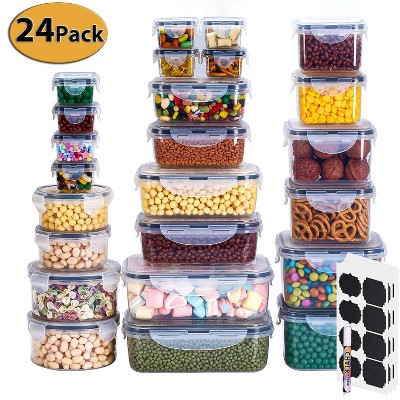 24-Pack Sealed Food Storage Containers with Lids,Plastic Leak-Proof Jars for Grains,Flour,and Sugar,BPA-Free Leak-Proof Plastic Lunch Boxes