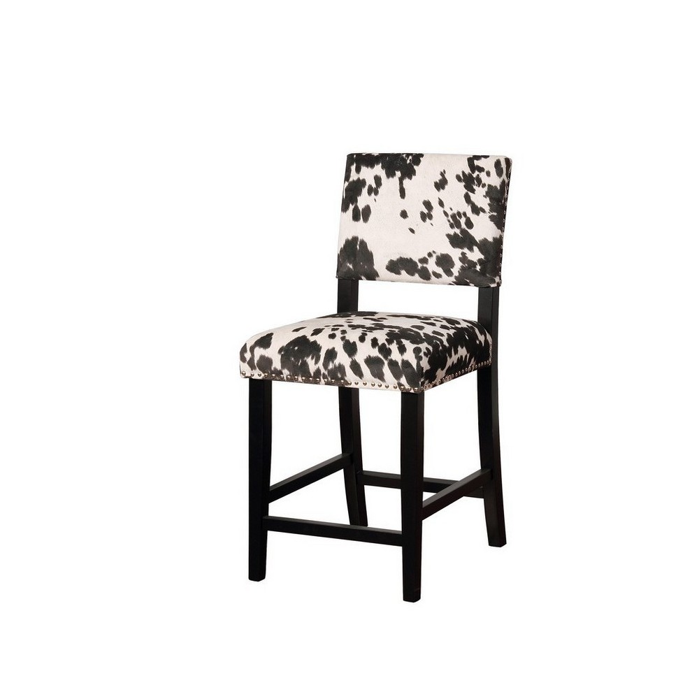 Corey Black Cow Print Counter Height Barstool Black/White - Linon