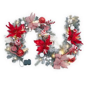 CuisinSmart Christmas Garland, 6 Ft Pre-Lit Christmas Garland Decorations with Ribbon Bows, Ball Ornaments - 1 of 4