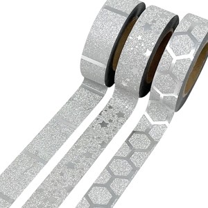 Wrapables Glitter and Shine Washi Tapes Decorative Masking Tapes (Set of 3), Silver Glitter Stars - 1 of 3