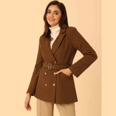 INSPIRE CHIC Women's Double Breasted Work Office Elegant Winter Notched Collar Coat Caramel Small — фото 2