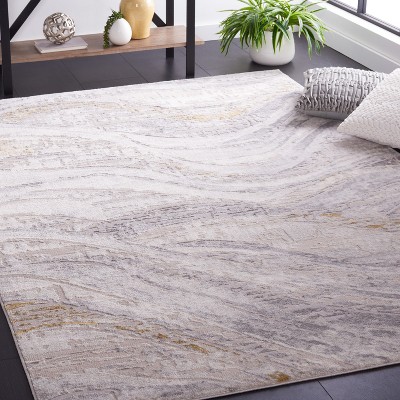 Gray and Beige Abstract Hand-Knotted Synthetic Area Rug