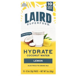 Laird Superfood Hydrate Coconut Water, Electrolyte Drink Mix, Lemon, 10 Packs, 0.3 oz (9 g) Each - 1 of 3