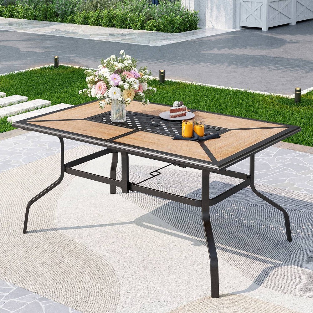 Captiva Designs Outdoor Rectangle Steel Dining Table with 1.57" Umbrella Hole