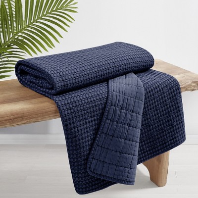 Mills Waffle Navy Quilted Throw - Levtex Home