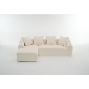 TIRAMISUBEST Compression Sofa with Chaise Longue & 3-Seater,Corduroy Fabric, Full Sponge Cushions, 4 Pillows for Living Room & Apartment - 1 of 4