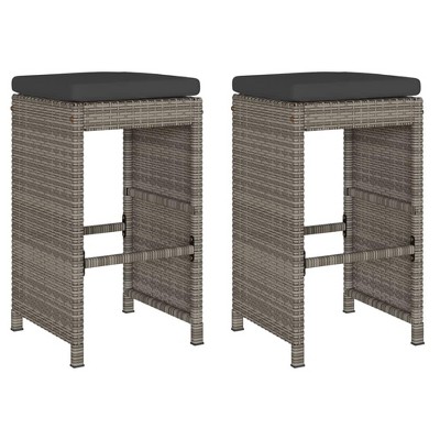 vidaXL High Garden Bar Stools Cushions 2pcs PE Rattan Grey Stool, Outdoor Bar Stool, Bar Chair, Garden Stool