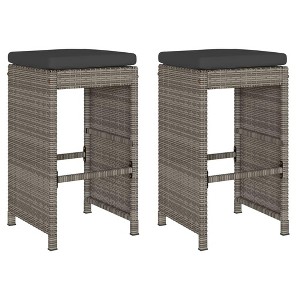 vidaXL High Garden Bar Stools Cushions 2pcs PE Rattan Grey Stool, Outdoor Bar Stool, Bar Chair, Garden Stool - 1 of 4