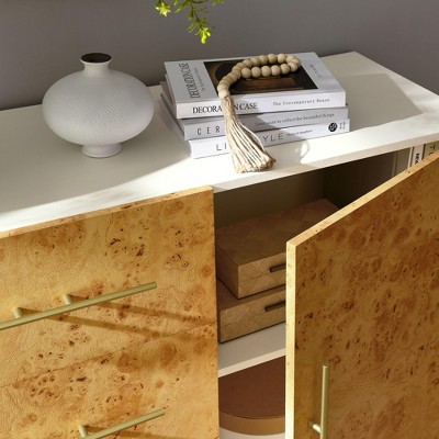 Abel 59'' White Burl Wood Sideboard with Gold Handles