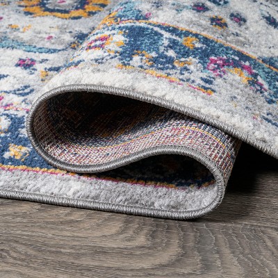 Izil Light Gray and Blue 9' x 12' Synthetic Persian Area Rug