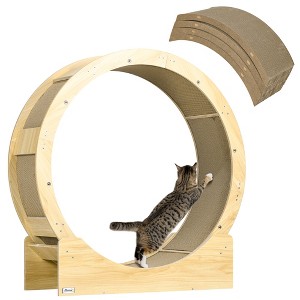 PawHut 36" Cat Wheel for Indoor Cats with Brake, 4 Pack Replacement Scratching Pads for Health and Fitness, Oak - 1 of 4