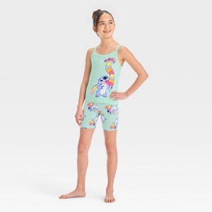 Girls' Stitch Tight Fit Tank Pajama Set - Green - 1 of 4