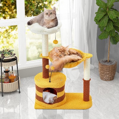 Yellow Flower Cat Tree with Sisal Scratching Posts and Hammock