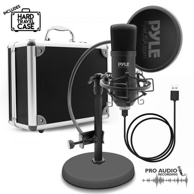 Pyle USB Computer Microphone Kit - Desktop Streaming & Pro Audio Recording Mic with Shock Mount Stand, Pop Filter - PDMIKT100