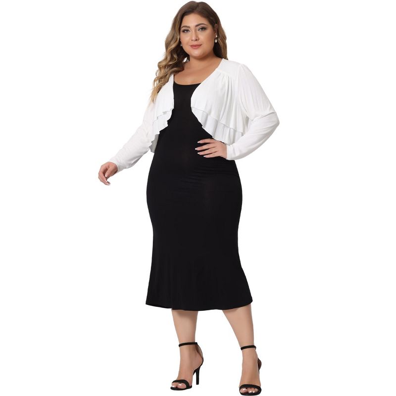 Agnes Orinda Women's Plus Size Long Sleeve Open Front Ruffle Elegant Cropped Bolero Cardigans, 3 of 6