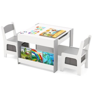 Safstar 4-in-1 Kids Table & Chair Set Toddler Wooden Activity Table w/ Side Bookshelves - 1 of 4